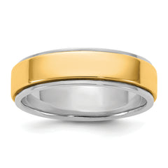 14k Two-Tone W/Y 6mm Step Edge Wedding Band Size 9.5