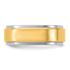 14k Two-Tone W/Y 7mm Step Edge Wedding Band Size 9.5