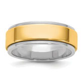 14k Two-Tone W/Y 7mm Step Edge Wedding Band Size 9.5