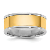 14k Two-Tone W/Y 8mm Step Up Flat Edge Wedding Band Size 9.5