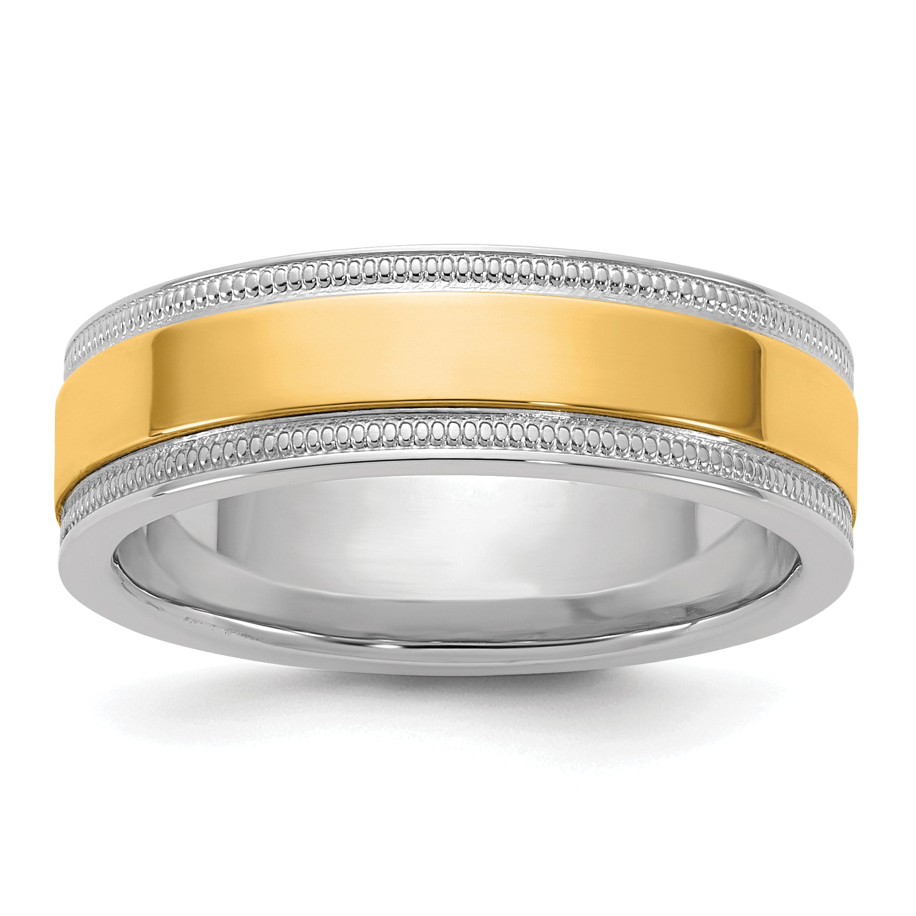 14k Two-Tone W/Y 6mm Milgrain Wedding Band Size 13.5