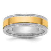 14k Two-Tone W/Y 6mm Milgrain Wedding Band Size 13.5