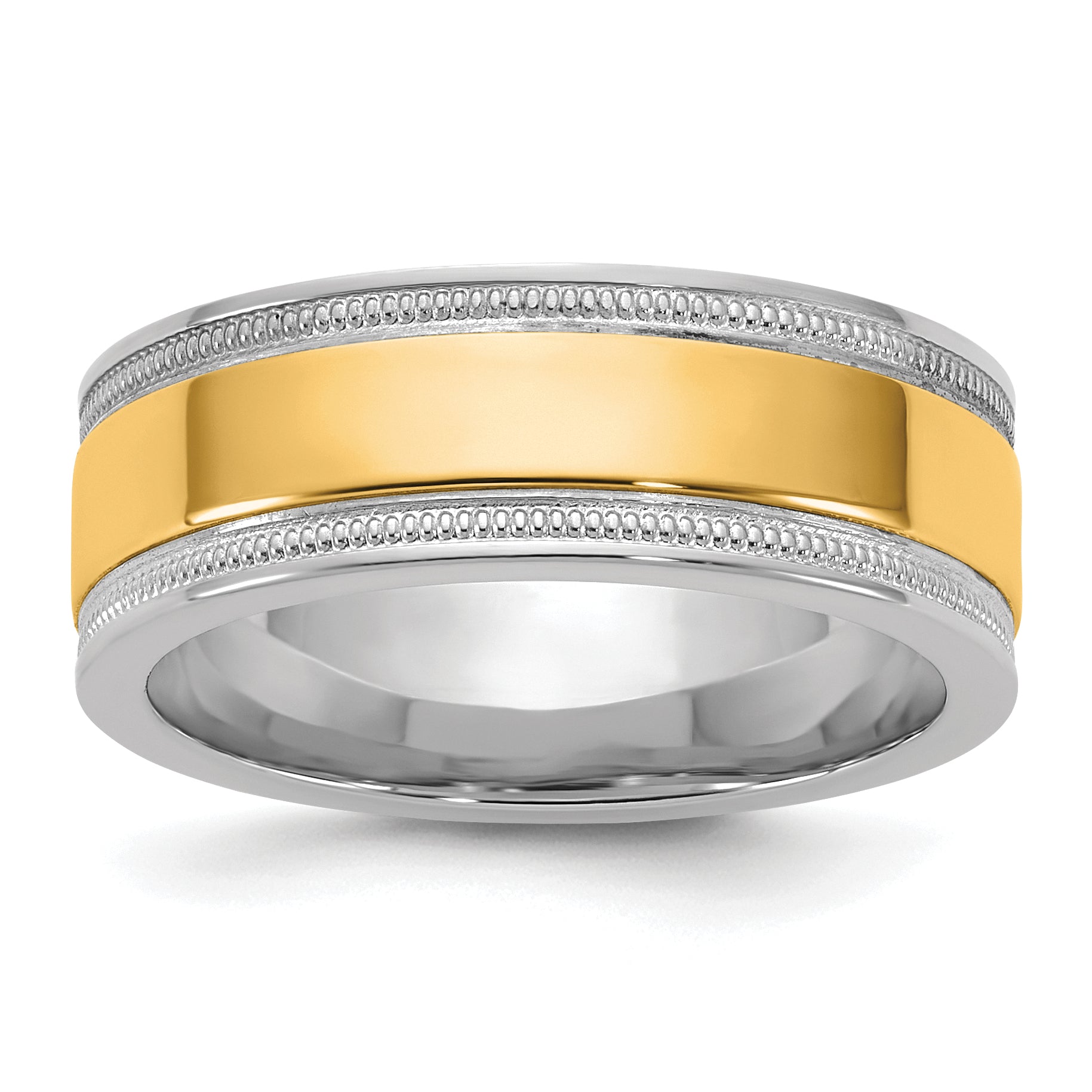 14k Two-Tone W/Y 7mm Milgrain Wedding Band Size 13.5