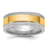 14k Two-Tone W/Y 7mm Milgrain Wedding Band Size 13.5