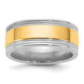 14k Two-Tone W/Y 8mm Milgrain Wedding Band Size 13.5