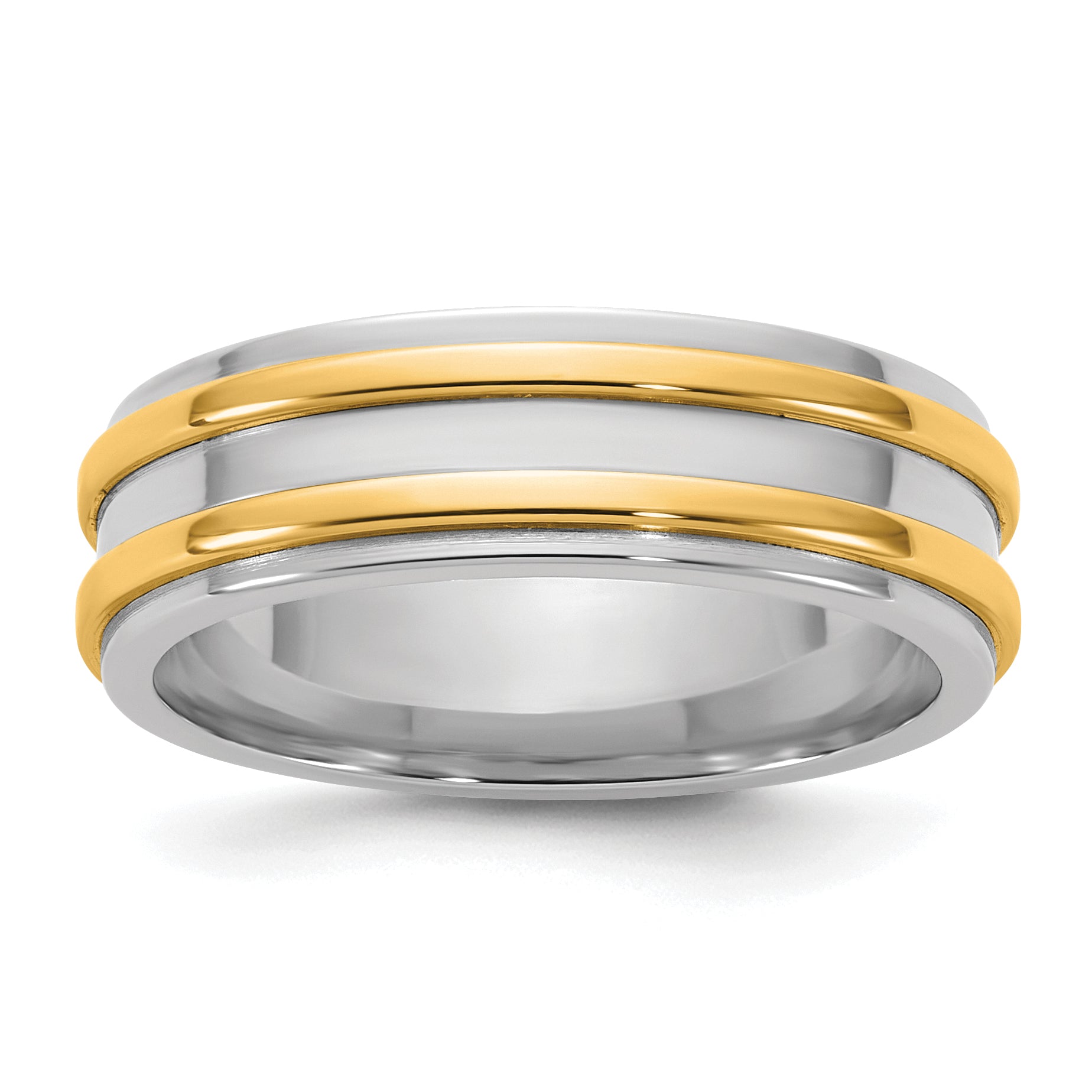 14k Two-Tone W/Y 6mm Double Banded Wedding Band Size 9.5