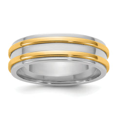 14k Two-Tone W/Y 6mm Double Banded Wedding Band Size 9.5