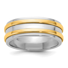 14k Two-Tone W/Y 7mm Double Banded Wedding Band Size 9.5