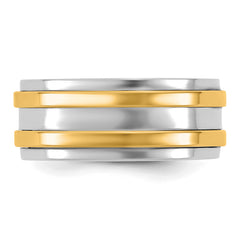 14k Two-Tone W/Y 8mm Double Banded Wedding Band Size 9.5