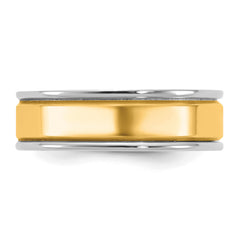 14k Two-Tone W/Y 6mm Step Up Beveled Wedding Band Size 9.5
