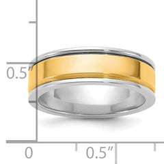 14k Two-Tone W/Y 6mm Step Up Beveled Wedding Band Size 9.5