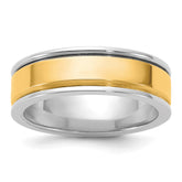 14k Two-Tone W/Y 6mm Step Up Beveled Wedding Band Size 9.5
