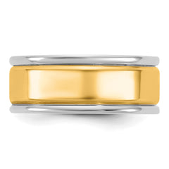 14k Two-Tone W/Y 7mm Step Up Beveled Wedding Band Size 9.5