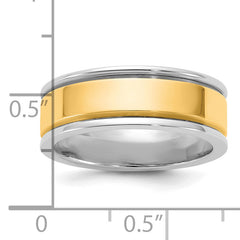 14k Two-Tone W/Y 7mm Step Up Beveled Wedding Band Size 9.5