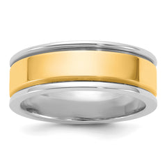 14k Two-Tone W/Y 7mm Step Up Beveled Wedding Band Size 9.5