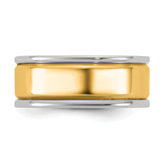 14k Two-Tone W/Y 8mm Step Up Beveled Wedding Band Size 9.5