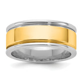 14k Two-Tone W/Y 8mm Step Up Beveled Wedding Band Size 9.5