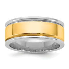 14k Two-Tone W/Y 8mm Step Up Beveled Wedding Band Size 9.5