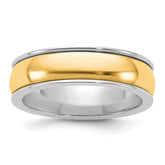 14k Two-Tone W/Y 6mm Half Round Wedding Band Size 9.5