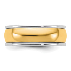 14k Two-Tone W/Y 7mm Half Round Wedding Band Size 9.5