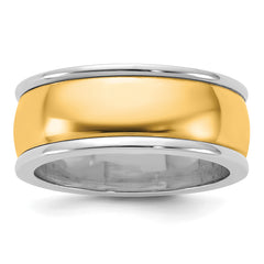 14k Two-Tone W/Y 8mm Half Round Wedding Band Size 9.5