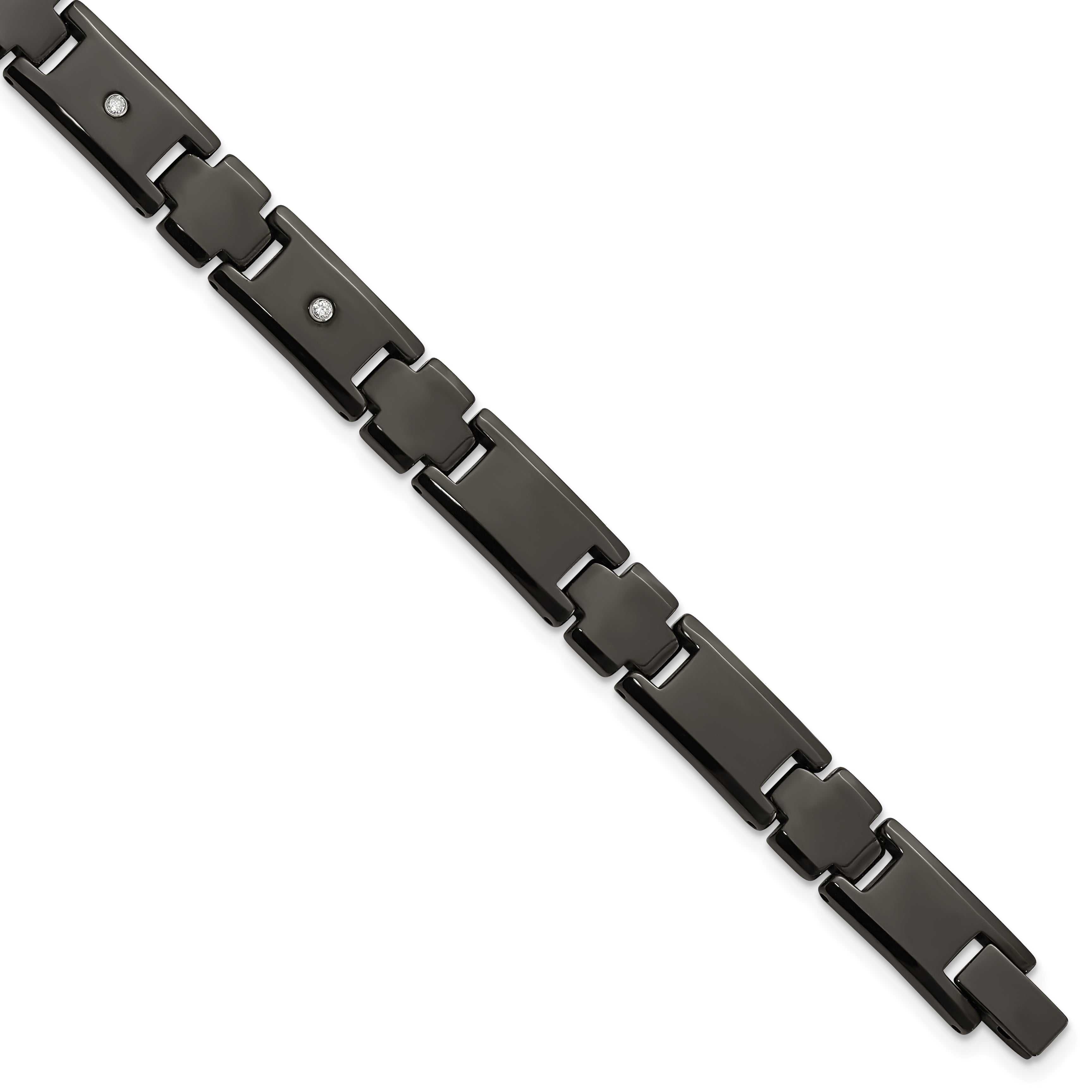 Chisel Tungsten Polished Black IP-plated 1/10 carat Diamond 9 inch Bracelet