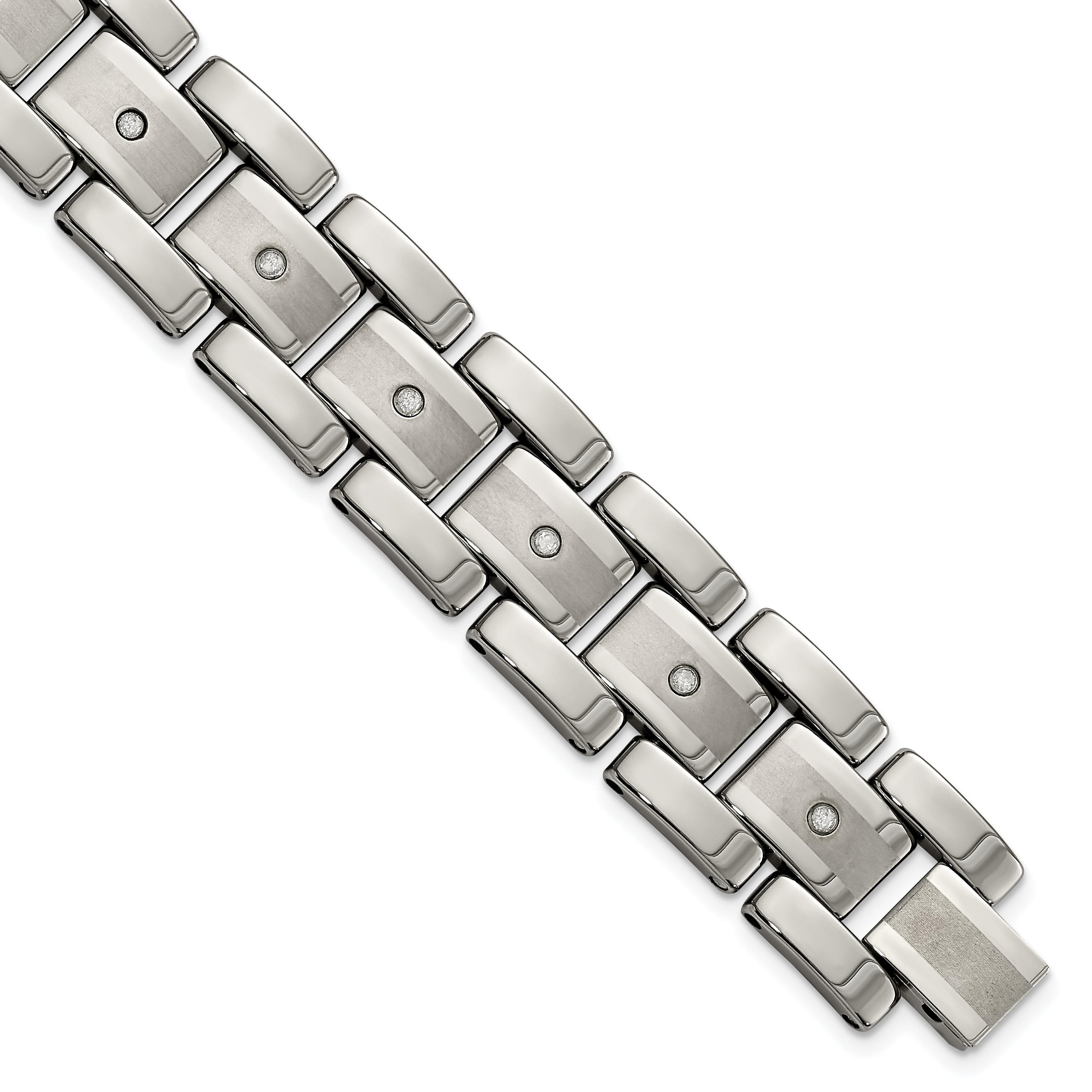 Chisel Tungsten Brushed and Polished with 1/3 carat Diamonds 8.5 inch Bracelet