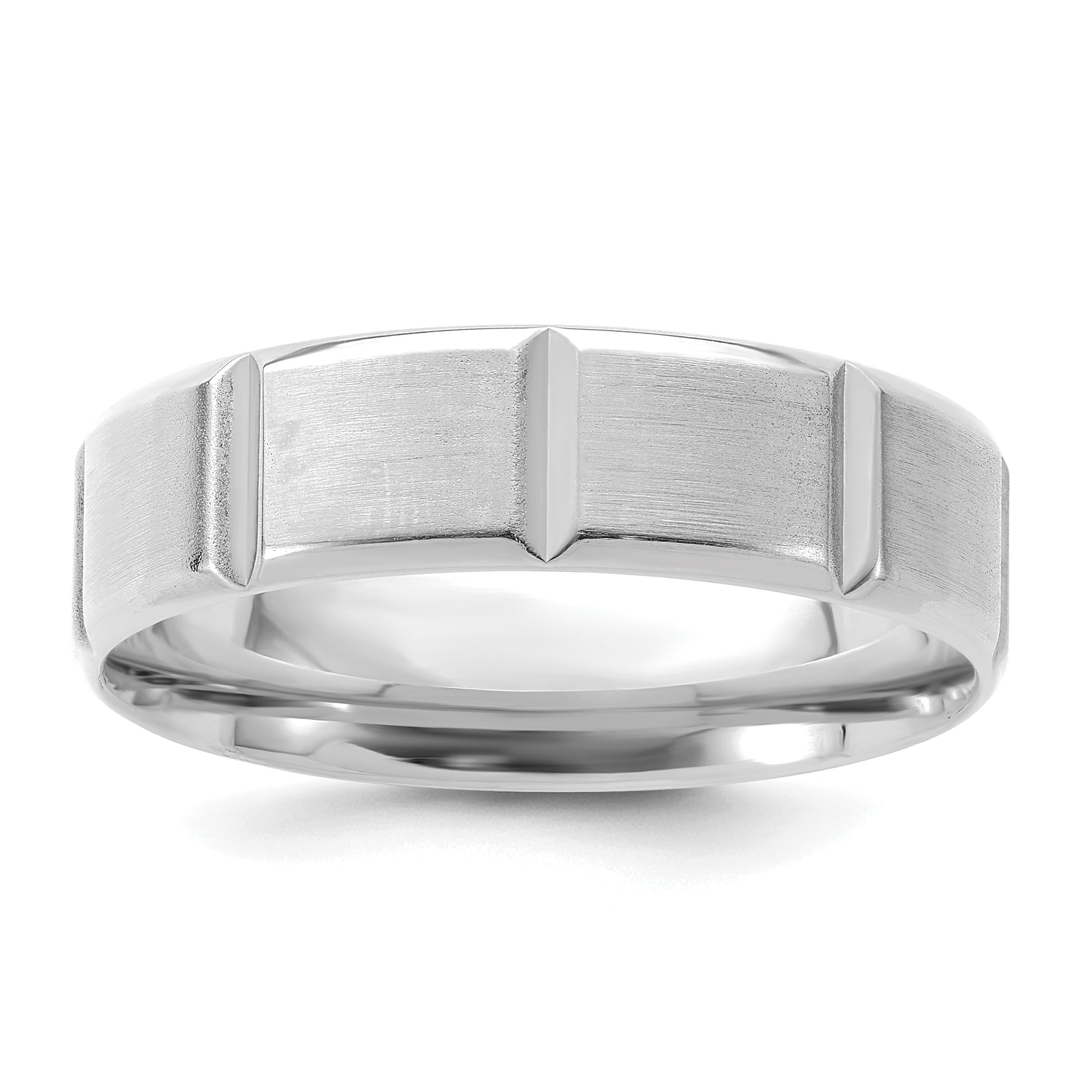 10k White Gold Standard Comfort Fit Brush Satin Fancy Band