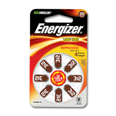 One pk of 8 cells Type 312 Energizer Hearing Aid Batteries