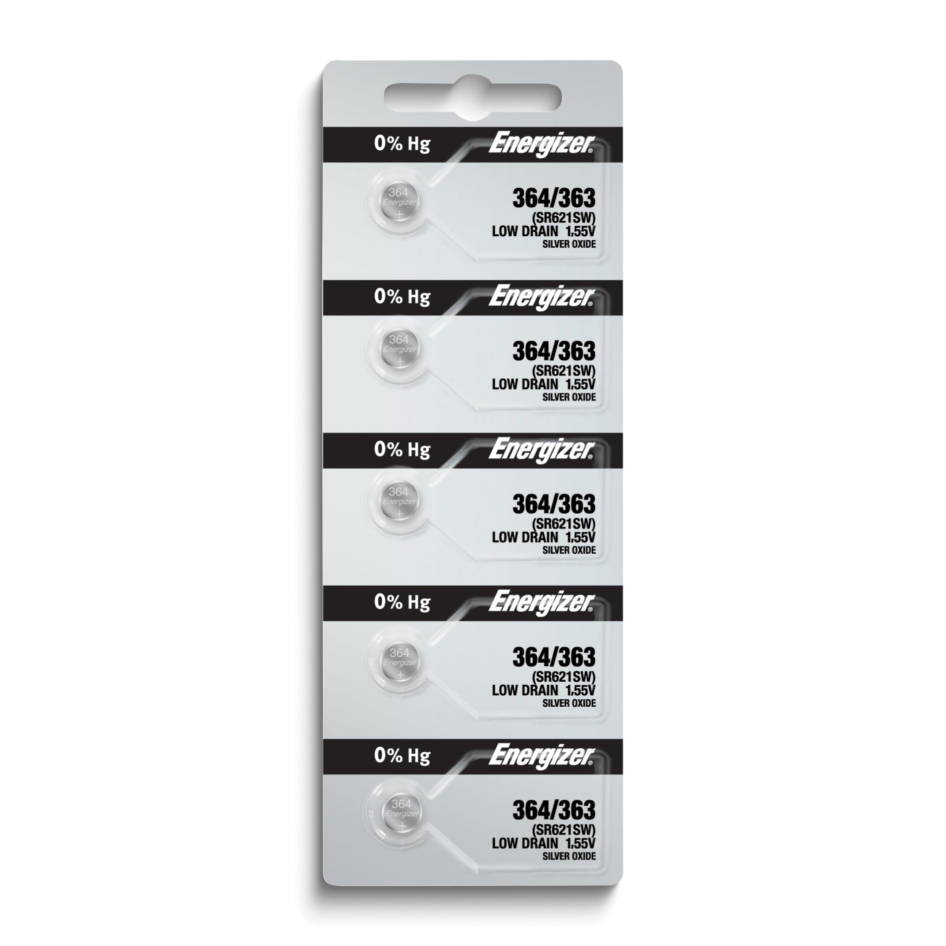 Pkg/(5) Type 364/363 Energizer Watch Batteries Tear Strip
