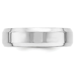 14k White Gold 6mm Beveled Edge Comfort Fit Wedding Band Size 14