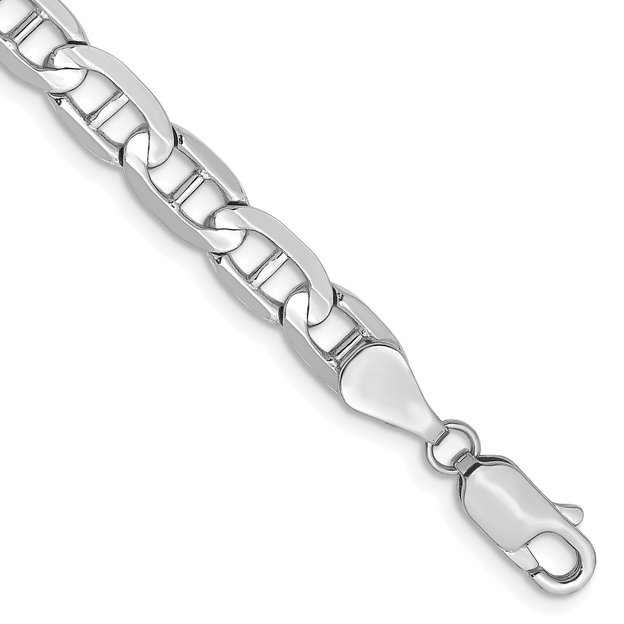 14K White Gold 7 inch 5.25mm Concave Anchor with Lobster Clasp Bracelet