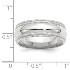 14k White Gold 8mm Double Milgrain Comfort Fit Wedding Band Size 13.5