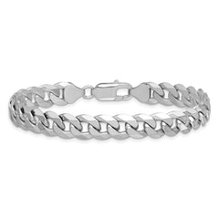 14K White Gold 8 inch 8.5mm Flat Beveled Curb with Lobster Clasp Bracelet