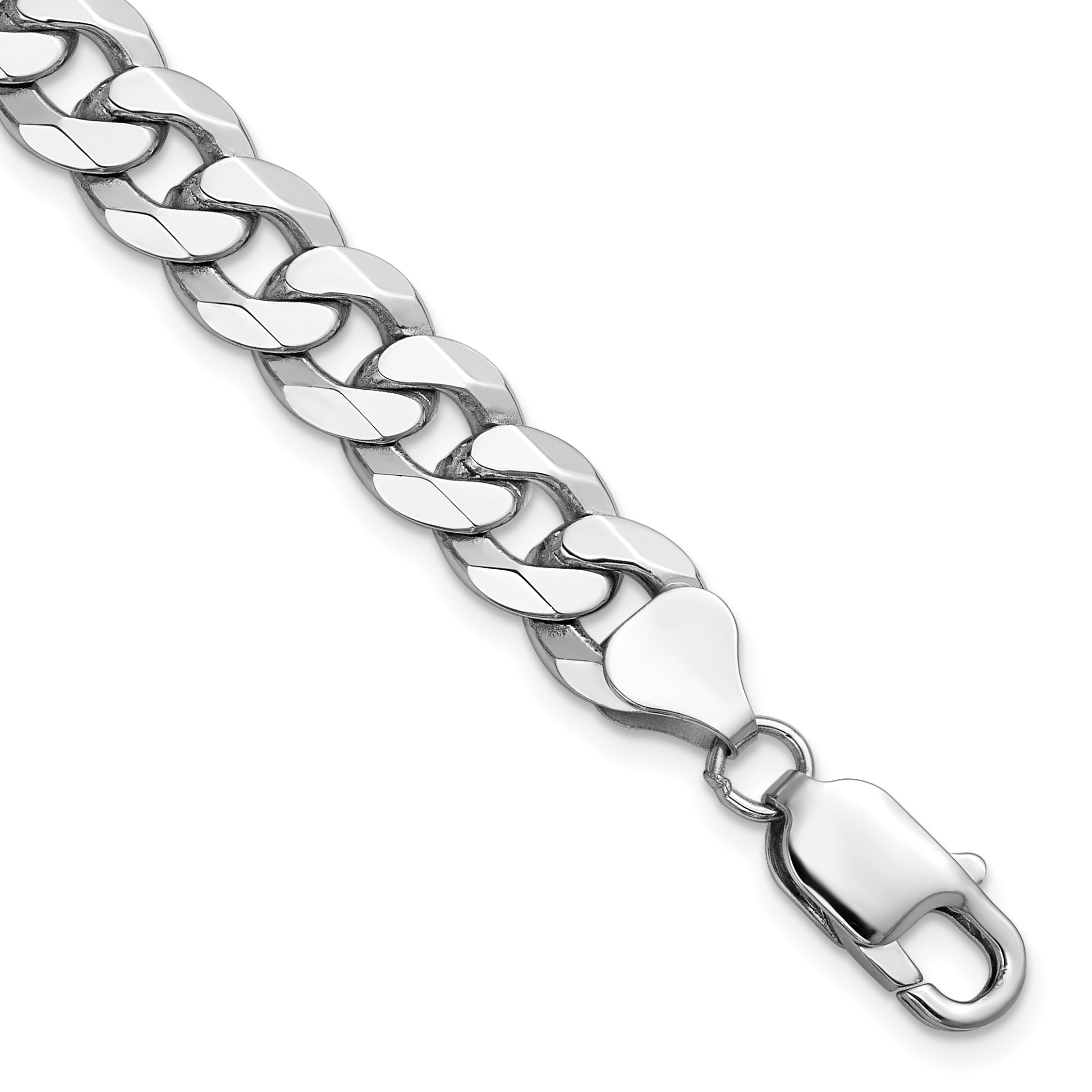 14K White Gold 8 inch 8.5mm Flat Beveled Curb with Lobster Clasp Bracelet