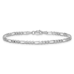 14K White Gold 10 inch 3mm Flat Figaro with Lobster Clasp Anklet