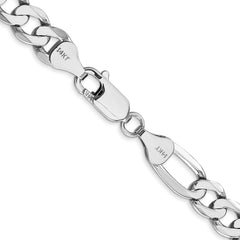 14K White Gold 26 inch 7mm Flat Figaro with Lobster Clasp Chain