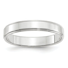 14k White Gold 4mm Flat with Step Edge Wedding Band Size 13.5