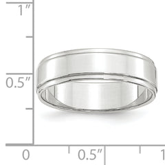 14k White Gold 6mm Flat with Step Edge Wedding Band Size 13.5