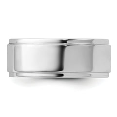 14k White Gold 8mm Flat with Step Edge Wedding Band Size 13.5