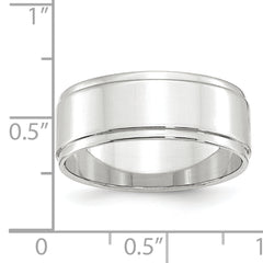 14k White Gold 8mm Flat with Step Edge Wedding Band Size 13.5
