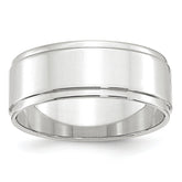 14k White Gold 8mm Flat with Step Edge Wedding Band Size 13.5
