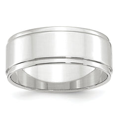 14k White Gold 8mm Flat with Step Edge Wedding Band Size 13.5