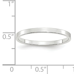 14k White Gold 2mm Lightweight Flat Wedding Band Size 14