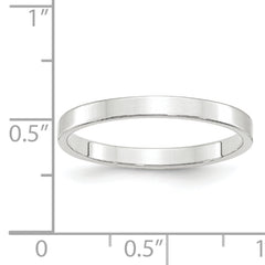 14k White Gold 2.5mm Lightweight Flat Wedding Band Size 13.5