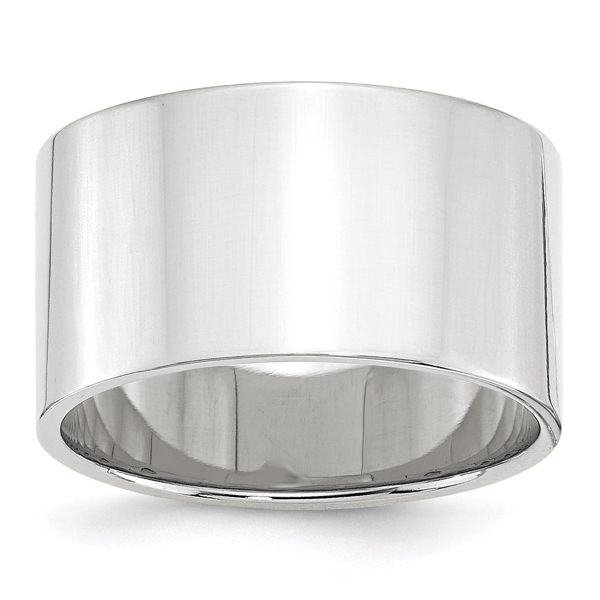 10k White Gold 12mm Lightweight Flat Wedding Band Size 14