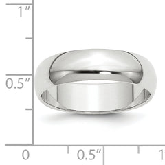 10k White Gold 6mm Half Round Wedding Band Size 14
