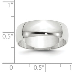 14k White Gold 7mm Lightweight Half Round Wedding Band Size 14
