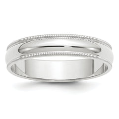 14k White Gold 5mm Milgrain Half Round Wedding Band Size 14