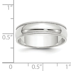 14k White Gold 6mm Milgrain Half Round Wedding Band Size 14